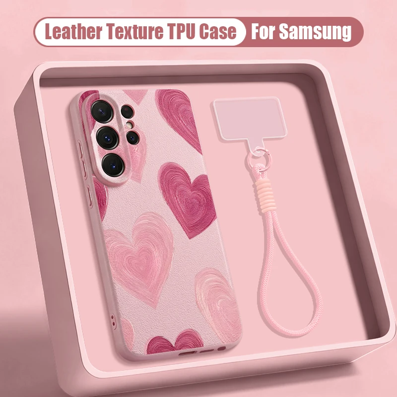 Herz-Muster Handyhülle für Samsung Galaxy S26 S25 S24 S23 Ultra S25 FE A57 A37 A17 A56 A55 A16 A26 A54 Weiche Schutzhülle mit Trageband