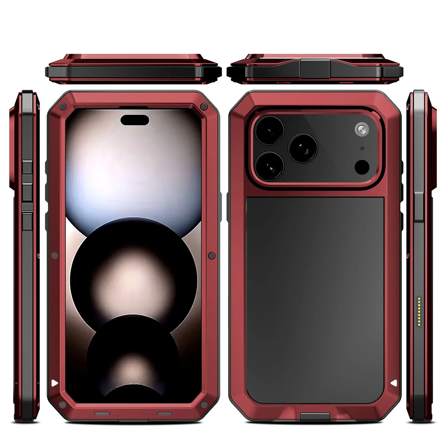 حافظة معدنية لهاتف آيفون اير 17 16e 16 15 14 13 12 11 Pro Max XS XR 8 7 Plus غطاء صلب قوي مقاوم للصدمات شاشة زجاجية