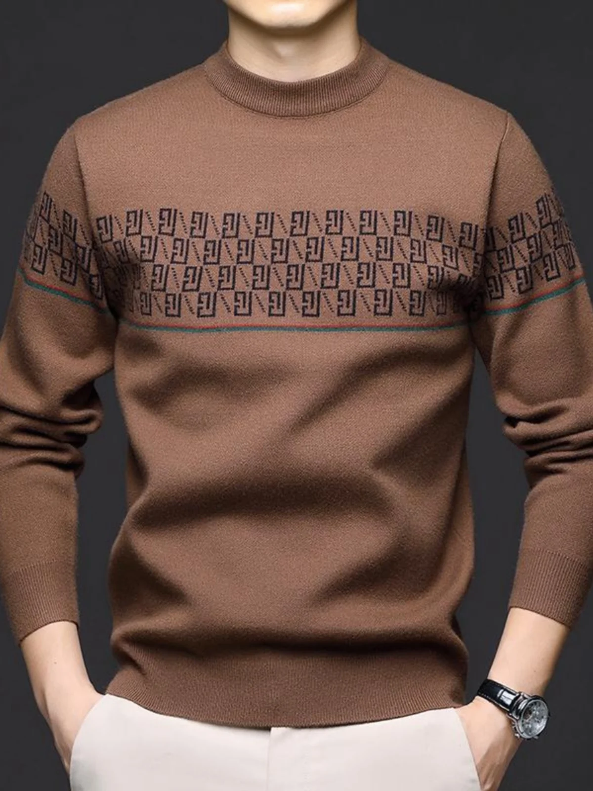 

Утепленный шерстяной вязаный свитер с круглым вырезом для мужчин, повседневный, с длинным рукавом, свободного кроя, зимний, модный, в стиле кэжуал, размер M, трикотаж