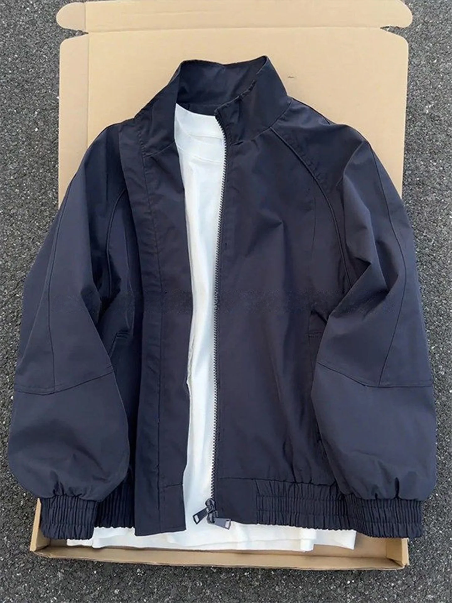 Short Deconstructed Flight Jacket Men's Spring Autumn American Three-Proof Fleece Baseball Coat Cleanfit Polyester Casual Wear