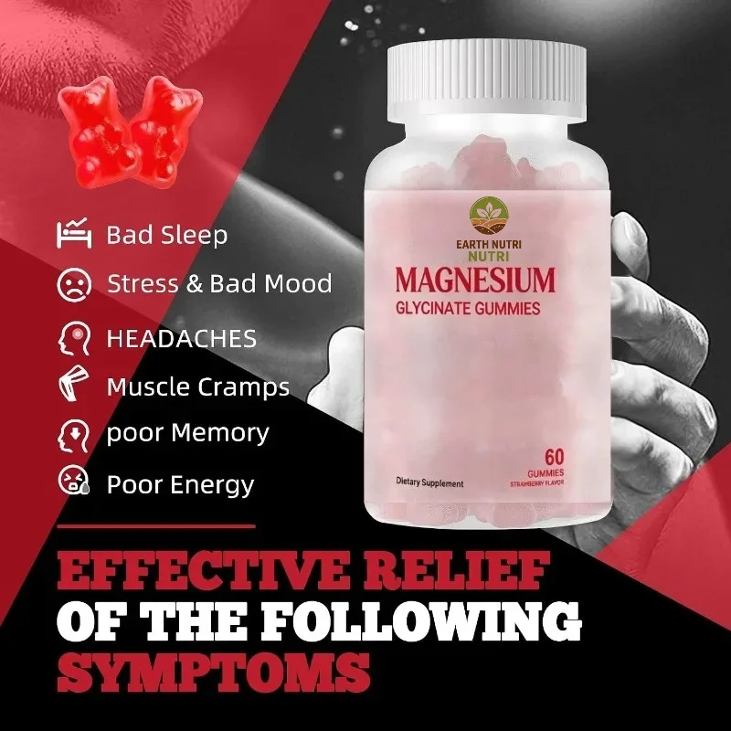 Glycine Magnesium Gummies 1000mg - Sugar Free Magnesium Potassium Supplement Containing Vitamin D, B6, and Coenzyme Q10