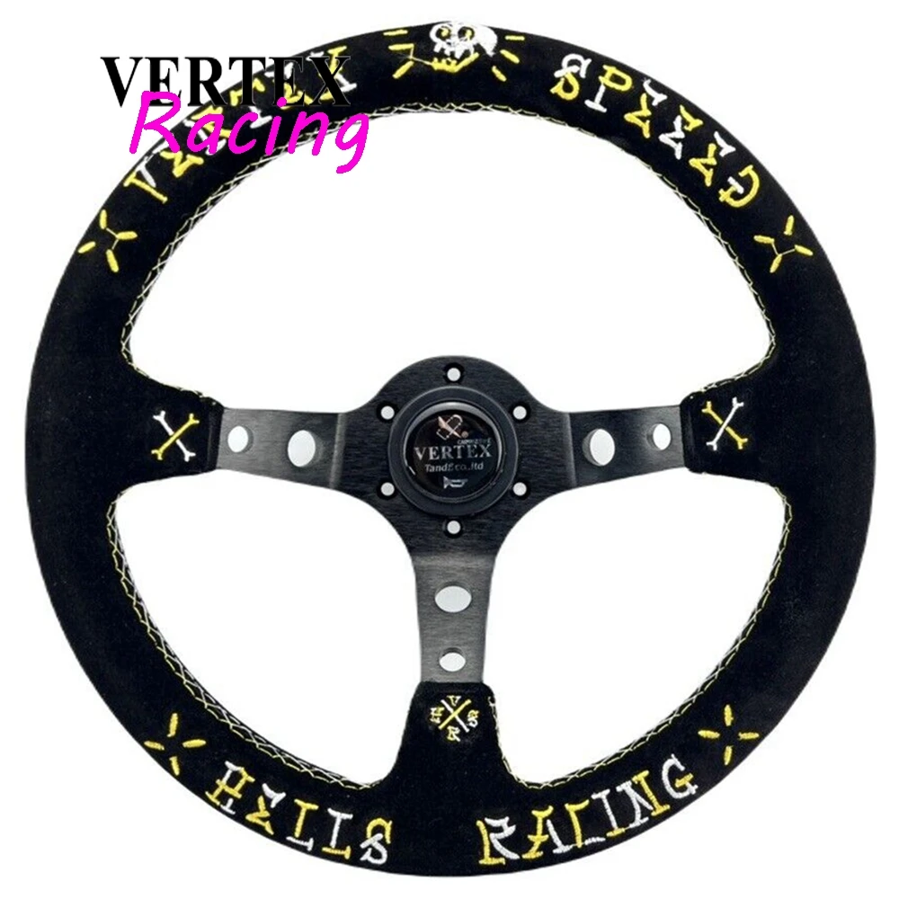 330MM Universal Speed Racing Vertex Steering Wheel JDM Deep Corn Sport Suede Leather Speed VERTEX Steering Wheel For Toyota VW