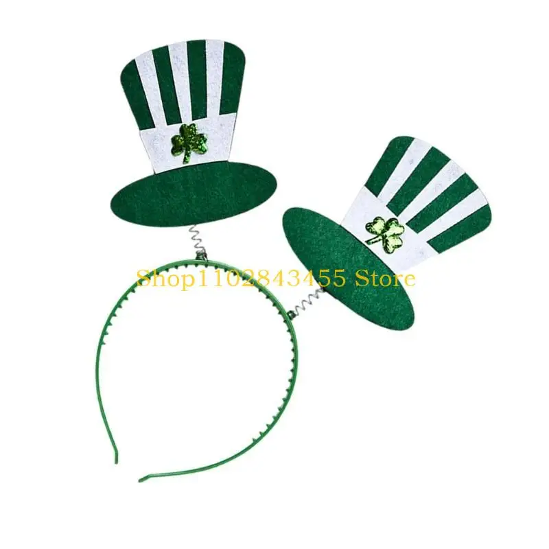 49MC StPatricks Day Headband with Plastic Irish Shamrock Hat Designs For Adult And Kids Festival Celebration Hair Accessories