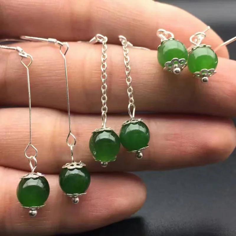 

Hotan Jade , Spinach Jasper , S925 Silver Green Stud Earrings