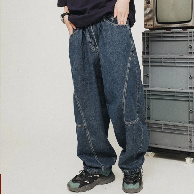 

Retro Japanese Sle Wide Leg Loose Fit Streetwear ex Casual Jeans Lantern Blue Denim Pants Youth Faion Spring Autumn