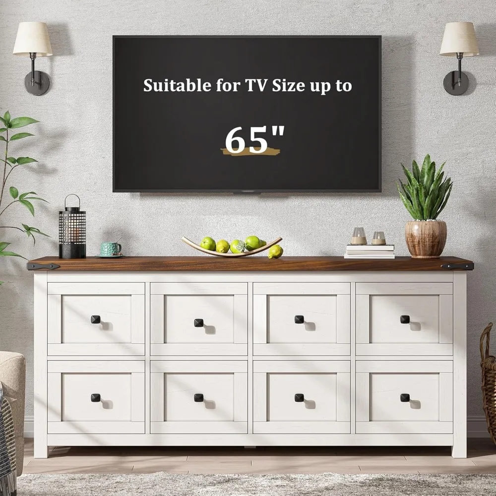 خزانة أنيقة على طراز المزرعة الخشبية ذات 8 أدراج للتلفزيون والتخزين في غرفة النوم أو المدخل أو المدخل