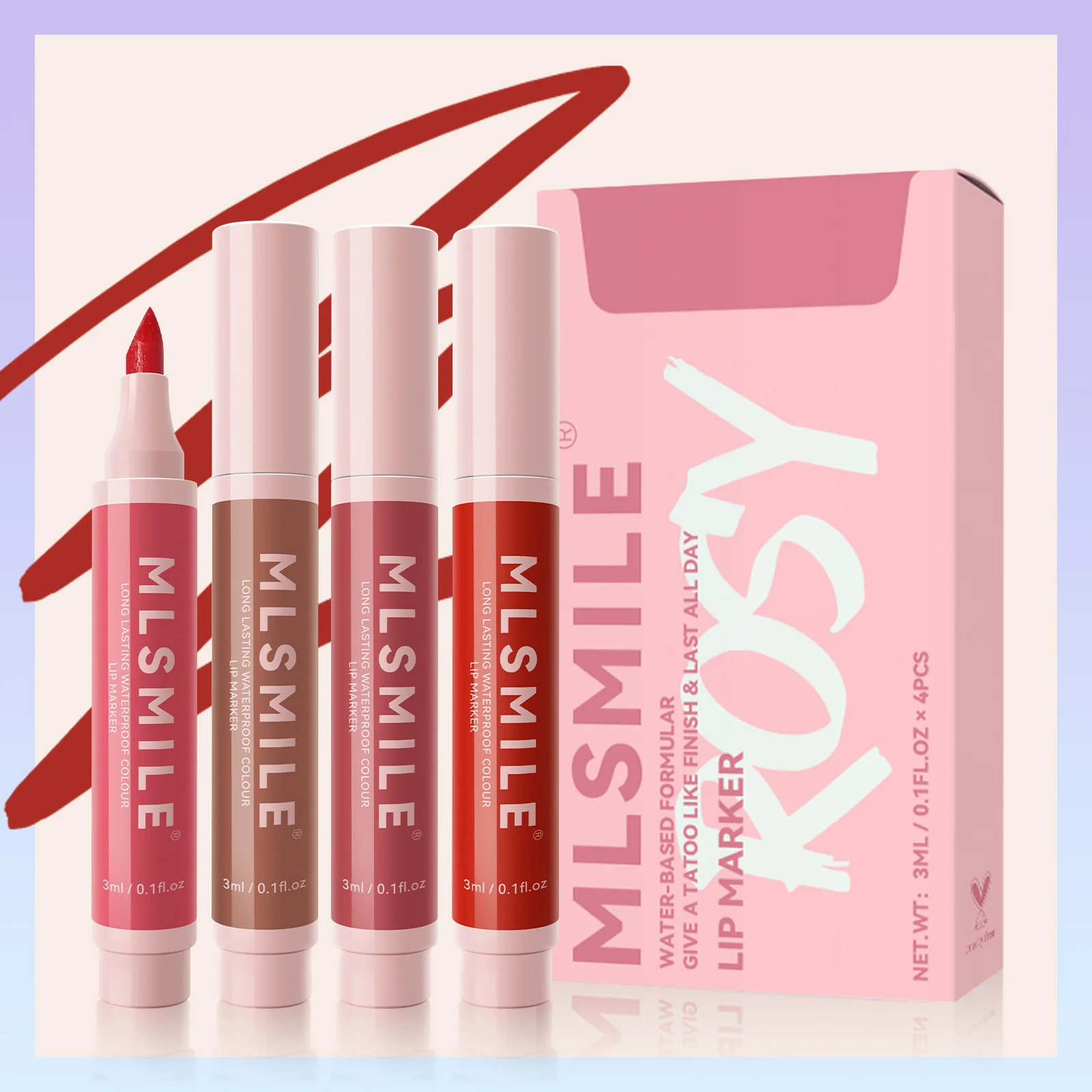 Mlsmil Non-Stick Lip Dye Pen Langdurige Gemakkelijk Te Kleuren Matte Lipliner Marker Lippenstift Waterpak