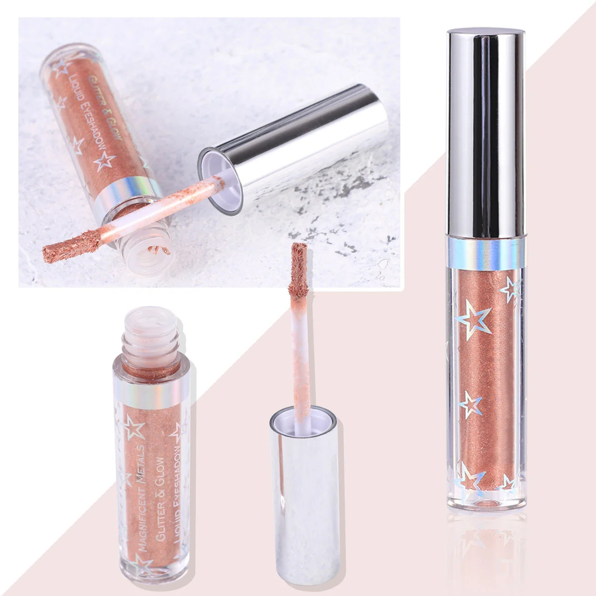 Brokatowy cień do powiek w kolorze różowego złota 106, długotrwały, jedwabisty połysk, perłowy płynny puder do oczu, pigmentowany, przenośny, do użytku osobistego i salonowego.