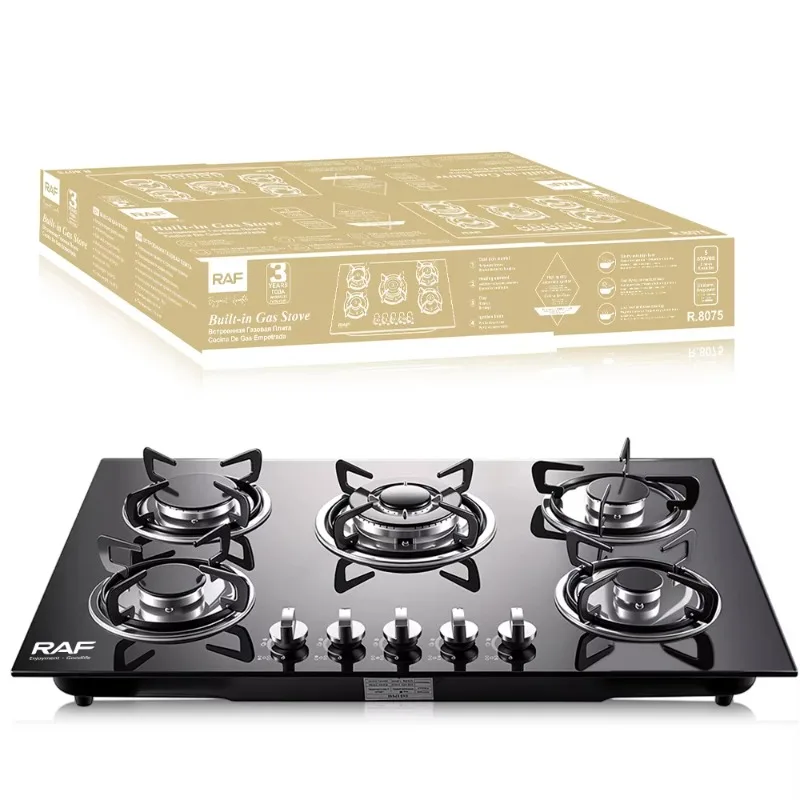 RAF Built In Gas Stove 5 Burner Tempered Glass Cooktop Designed For Embedded Kitchen Installation With Powerful And Stable Flame