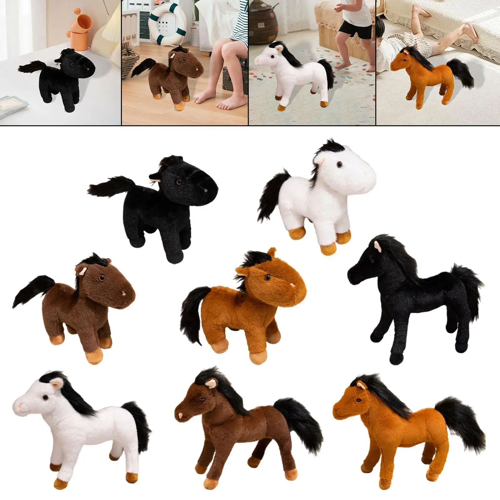 Cavalo brinquedo de pelúcia simulação em pé decoração para casa dos desenhos animados jogar travesseiro aconchego para amigos mulheres adultos crianças presente do feriado