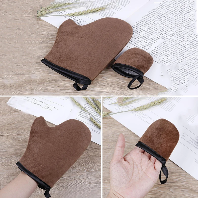 Brown Finger Glove Reusable Body Self Tan Glove Applicator Tanning Gloves Cream Lotion Mousse Body Cleaning Glove Scrub Mitt