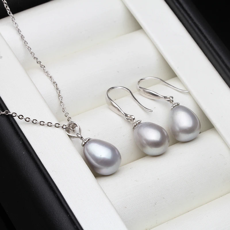Bridal Natural Freshwater Pearl Earrings And Necklace Set,925 Silver Pearl Jewelry Set Wife Mother Gift White Pink Black view 5