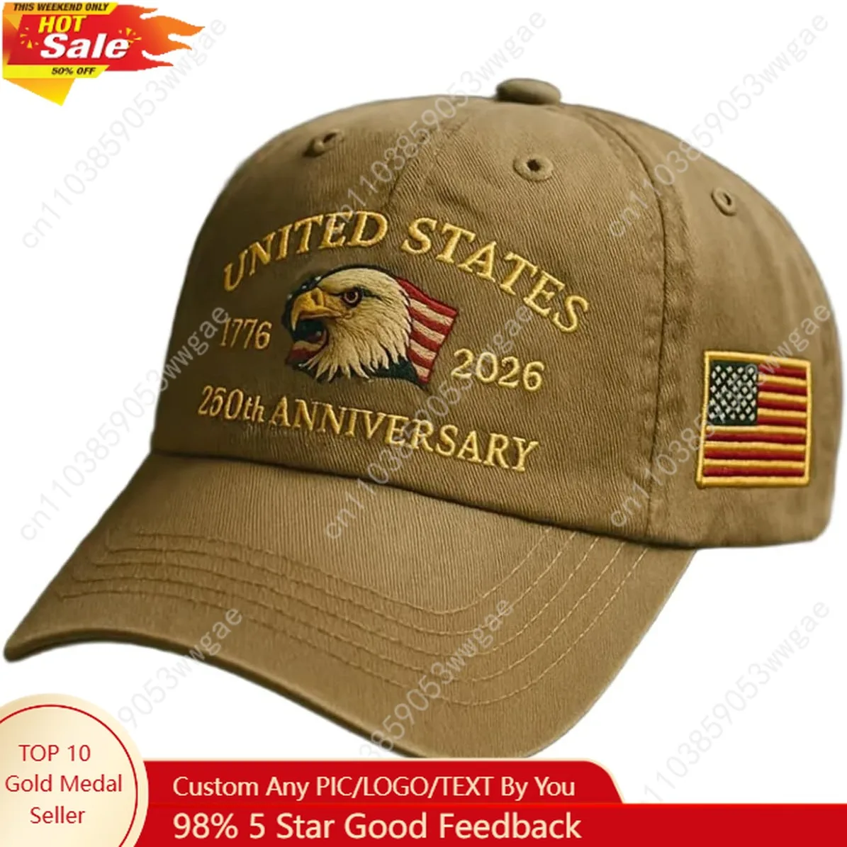 

USA 250th Anniversary Commemorative Hat Patriotic 250 Anniversary Hats Bald Eagle Printed Embroidery Baseball Cap Unisex Caps