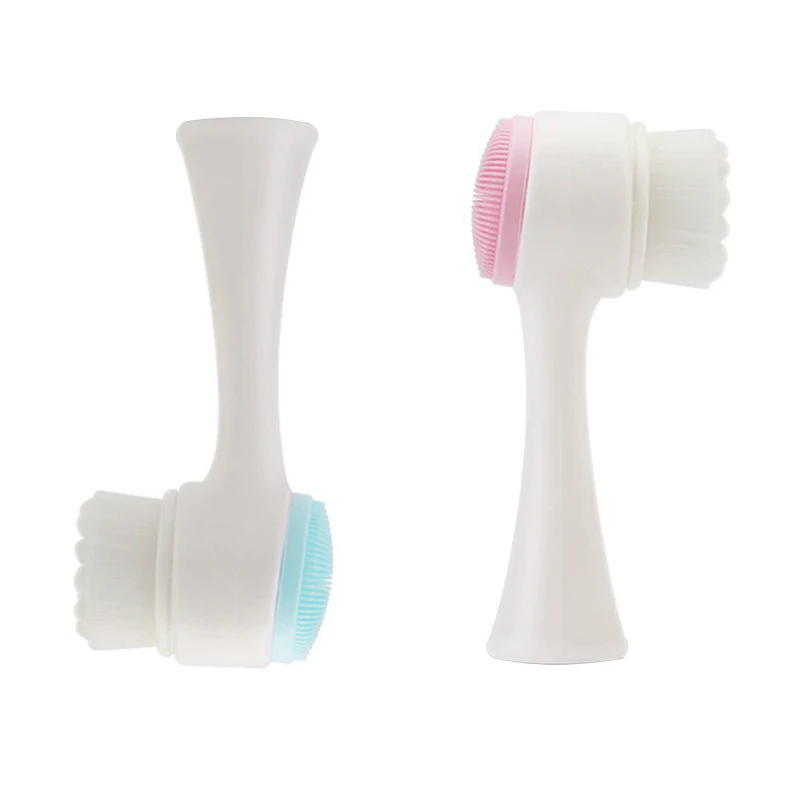 1pc シリコーンフェイシャルクリーニングブラシ 2-in-1 両面除去黒ずみ除去ソフト毛皮マッサージメイクアップピンクブルー 13*5 センチメートル