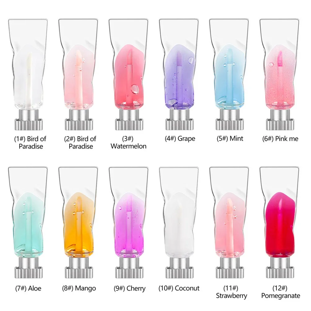 4ml Private Label Lip Oil Custom Bulk 12-color Ice Cube Lips Oil Plant Fruit Flavor Moisturizer Gloss Plumping Liquid Makeup