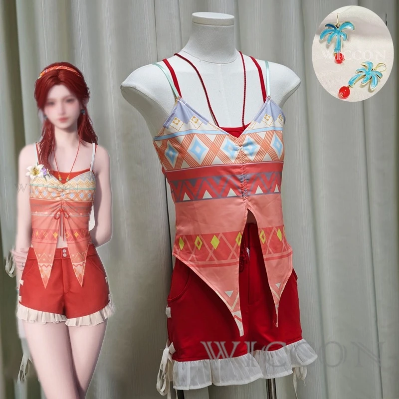 

Love And DeepSpace Player MC Косплей Пляжный наряд для плавания Женщины Взрослые Красный Калеб Одежда для пар Парик Хэллоуин