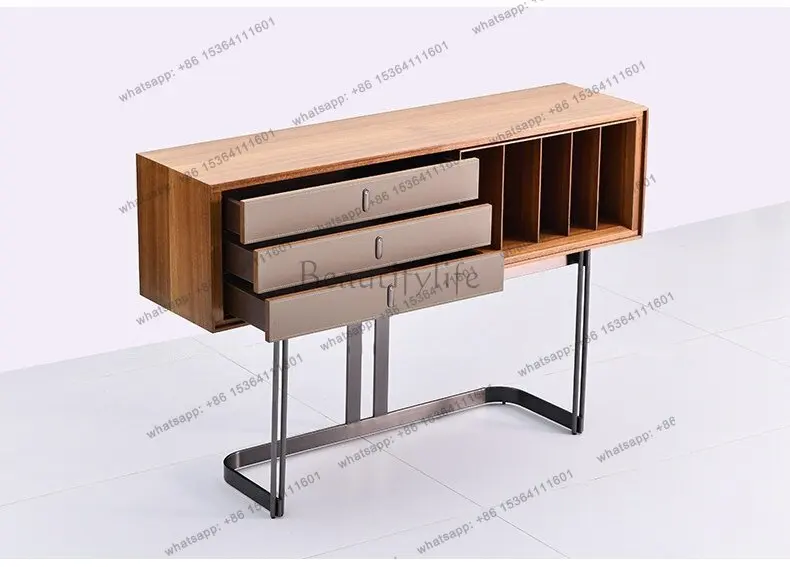 XX  Italian Minimalist Entrance Cabinet Saddle Leather Light Luxury Living Room Wall Decorative Locker