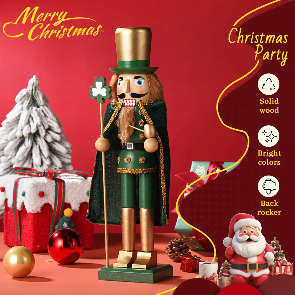 38CM Wooden Nutcracker Christmas Decorations Soldier Figures Handmade Dolls Toys Home Office Table Decorations Gifts Friends