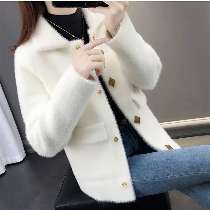 

Autumn Spring Women Faux Mink Fur Sweater Coat 2023 New Slim Korean Style Fashion Long-sleeved Cardigan Knited Coats Y42