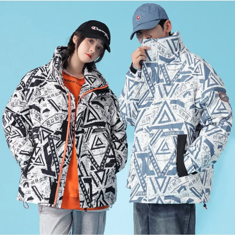 Winter lovers short Korean style down jacket High quality white duck down collar print trend everything down jacket size 3XL