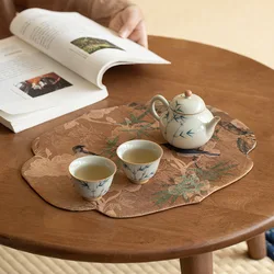 Chinese Tea Mat Cloud Gauze Bird Flower Crabapple Waterproof Tea Mat New Fabric Tea Ceremony Spare Parts Table Flags Tea Mats