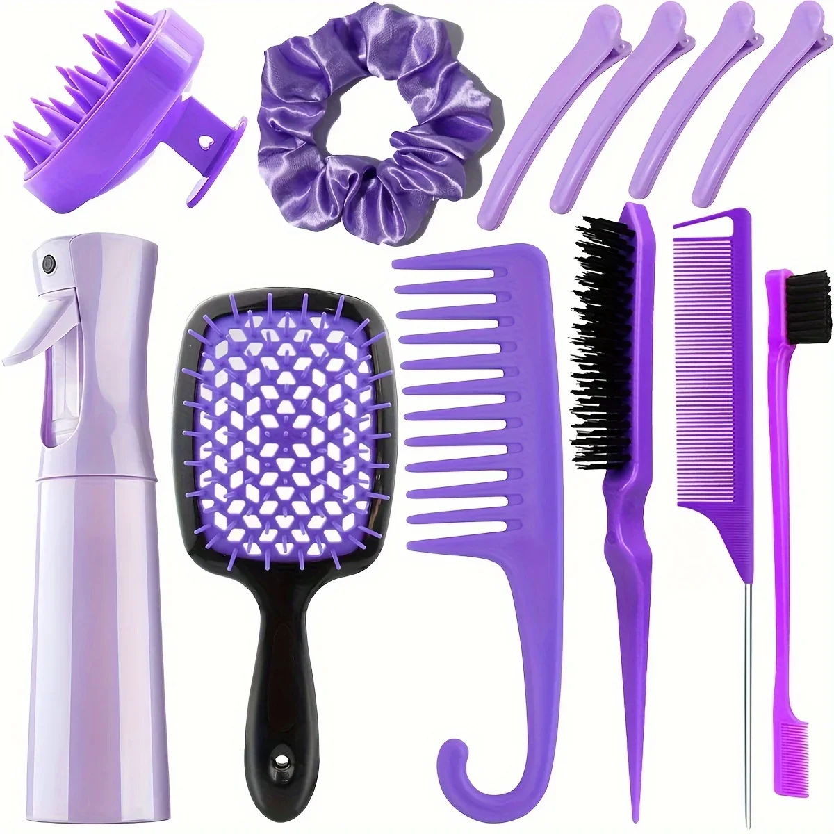 Hair Styling Comb Set, Wide Teeth Scalp Comb Massage, Detangler Brush Teasing Hair Brush Rat Tail Comb Edge Brush, Silicone Scal