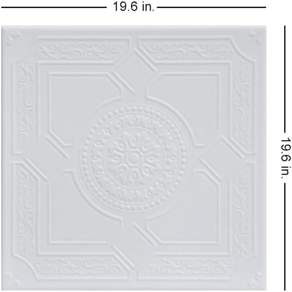 CEILINGS R30 Azulejo de techo adhesivo de espuma Kensington Gardens (128 m2. ft./Caja), paquete de 48, blanco ultra puro - Satinado