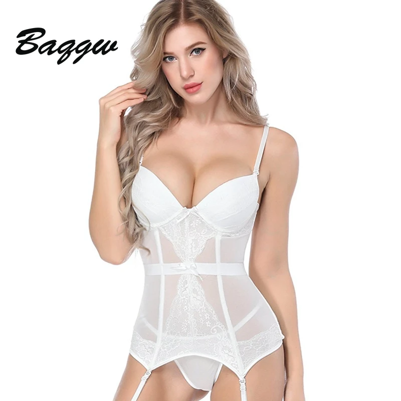 European Clothing Sexy Women Corset+Briefs Solid Color See Through Spaghetti Strap Push Up Backless Slim Fit Hot Erotic Lingerie