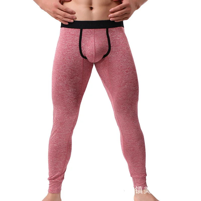 Calças boxer convexas em U masculinas, perneiras sensuais finas, calças térmicas juvenis, pijama, fundo de sono longo, elegante, novo, inverno