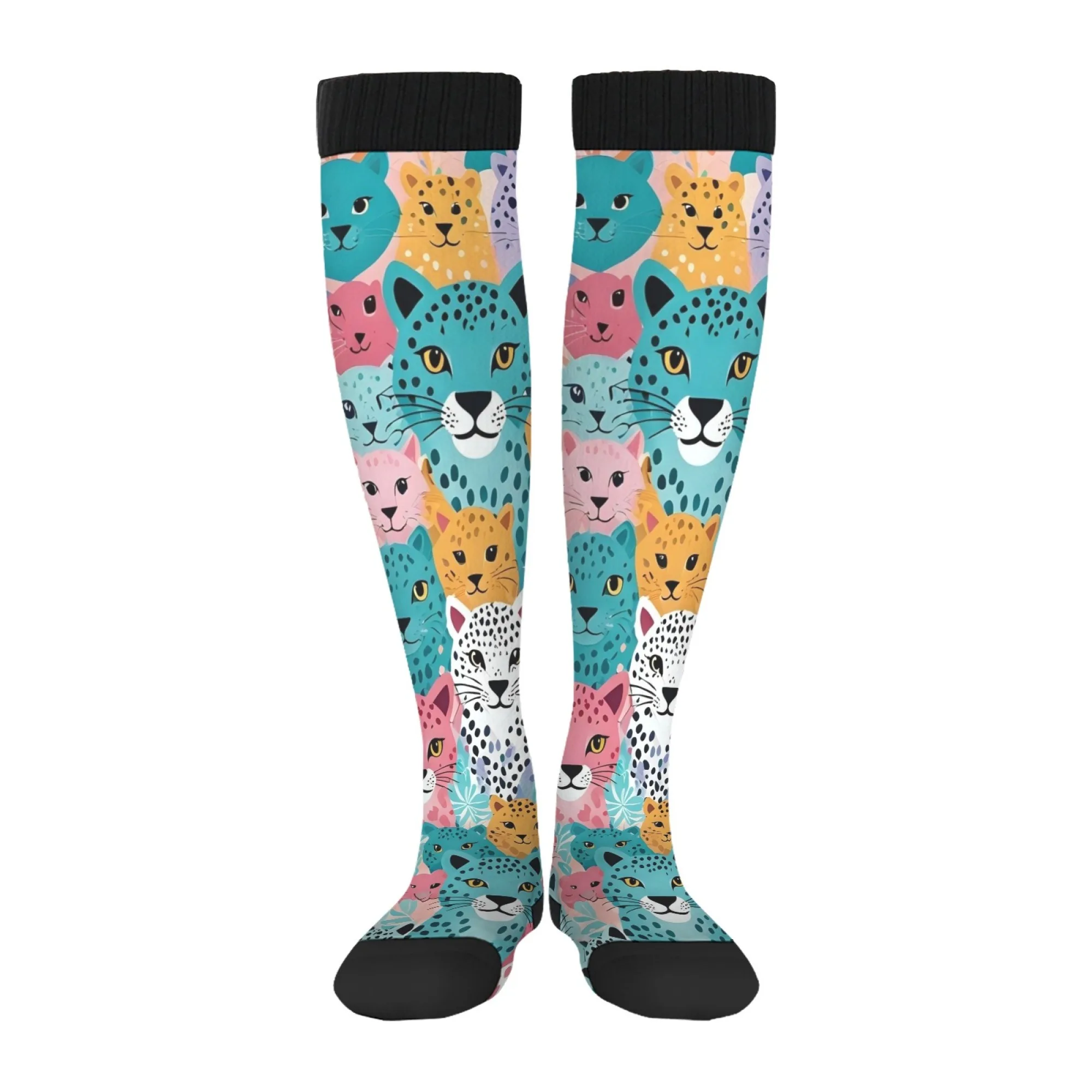 جوارب للركبة على شكل نمر كرتوني بألوان برية، نمط شارع عصري حضري، جوارب ضغط مريحة للرجال والنساء