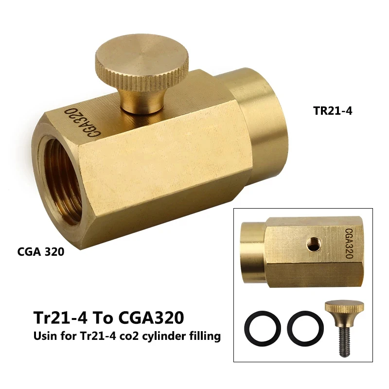 Co2 Cylinder Refill Adapter,TR21-4 To W21.8 Or CGA320 Filling Connector, Brewing Co2 Regulator Adapter For Co2 Tank