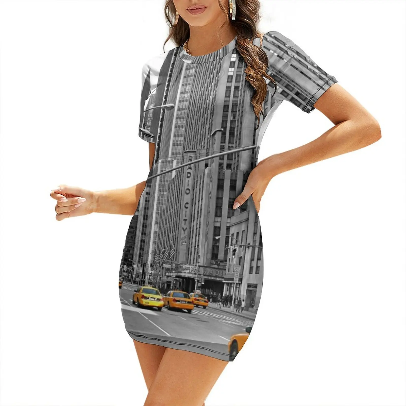 

NYC Yellow Cabs Radio City Music Hall Short Sleeved Dress evening dresses women dresses with long sleeves Elegant gowns Dress