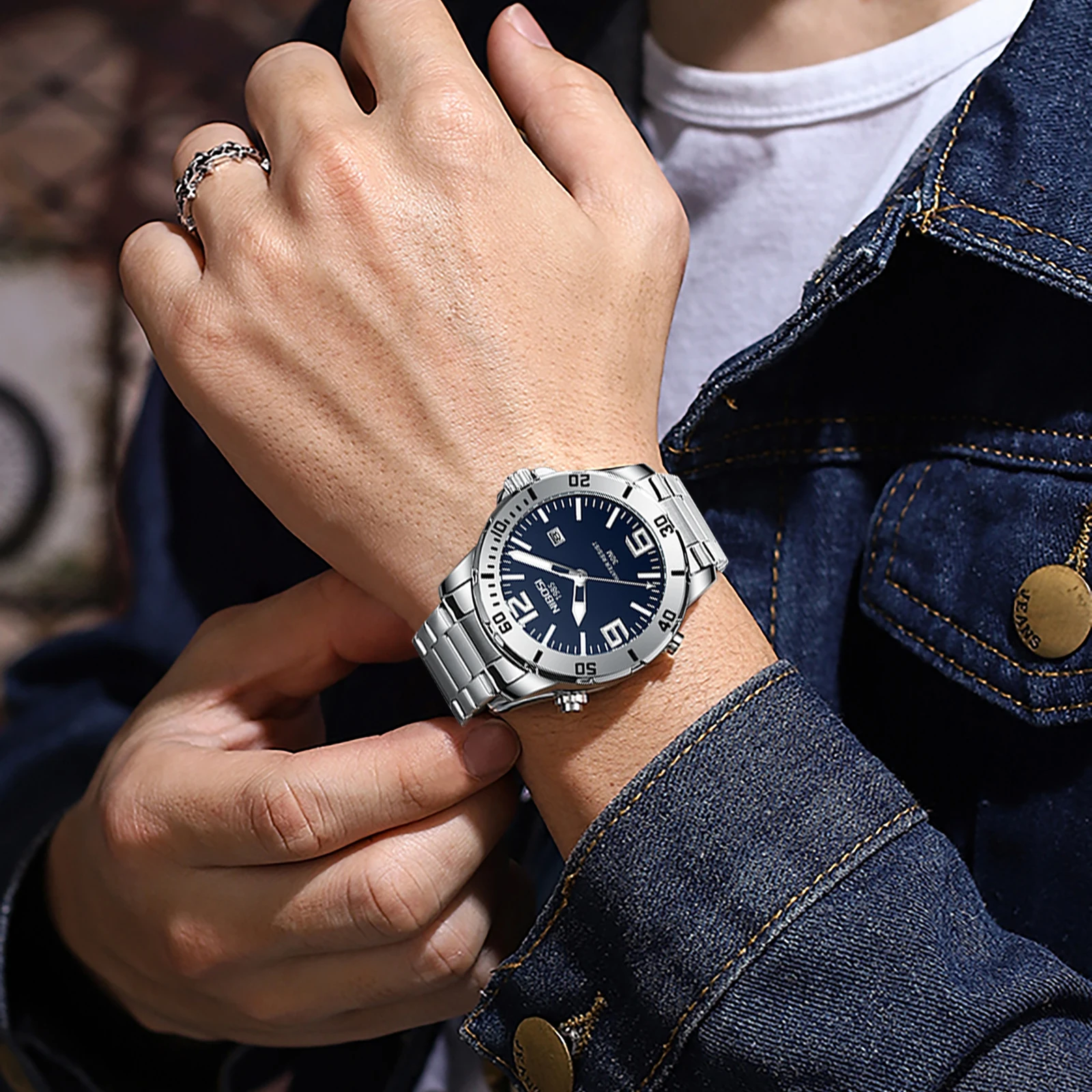 NIBOSI брендовые роскошные мужские кварцевые часы из нержавеющей стали, водонепроницаемые часы, светящиеся повседневные спортивные часы для мужчин с часами с датой