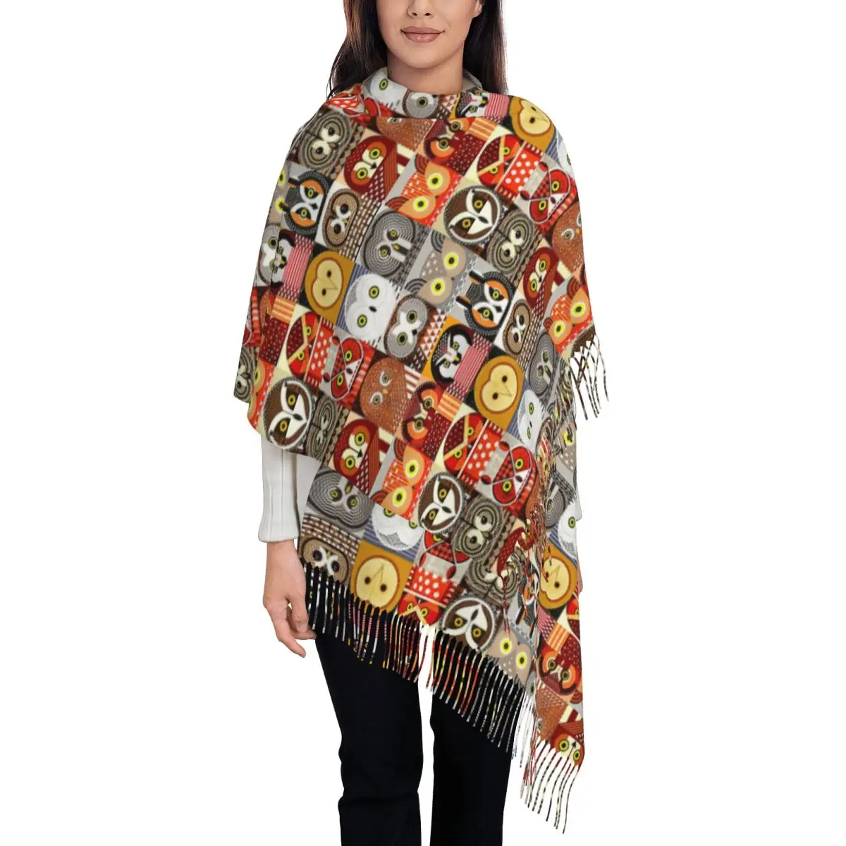 North American Owls Scarf Tassel Scarves for Women Soft Warm Shawls and Wraps Long Fall Winter Shawl Wrap