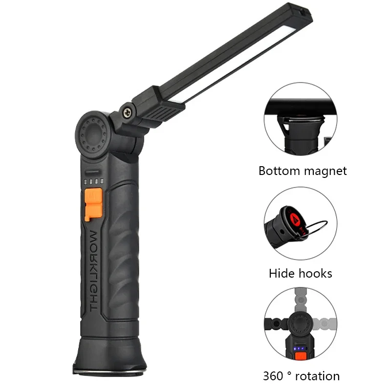 800LM Portable COB LED Work Light,USB Rechargeable Magnetic Hanging Lamp,Built-in Battery,4 Modes for Camping Emergency Outdoor