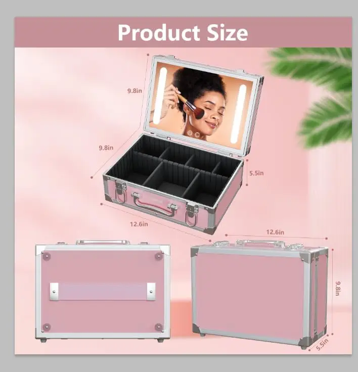 Vanity Case for Cosmetics Travel Makeup Case with LED Mirror Portable Aluminum Beauty Case with Adjustable Divider