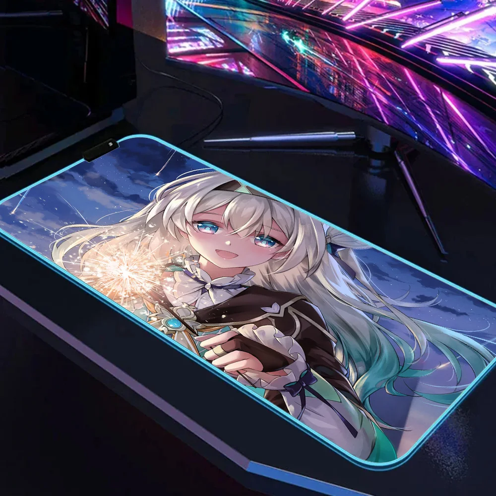 HD print Honkai Star Rail Firefly RGB Mouse Pad Large Keyboard Computer Rubber Pads Carpet Backlit Desk Mat 1000x500 Mouse Pad