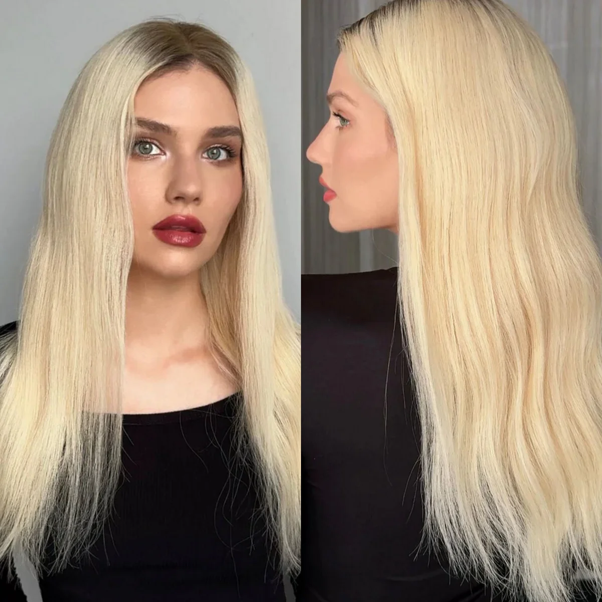 

24“ Ombre Light Blonde Shadow Roots Long Synthetic Lace Frontal Wigs Slightly Wave Original Factory Cheap Wigs On Clearance