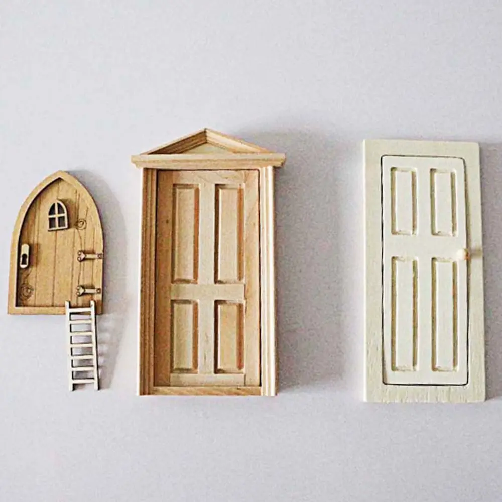 أبواب خشبية صغيرة بيت الدمية نموذج المنزل الحلي لطيف لتقوم بها بنفسك أبواب النوافذ اكسسوارات الأثاث اللعب 1/12 دمية