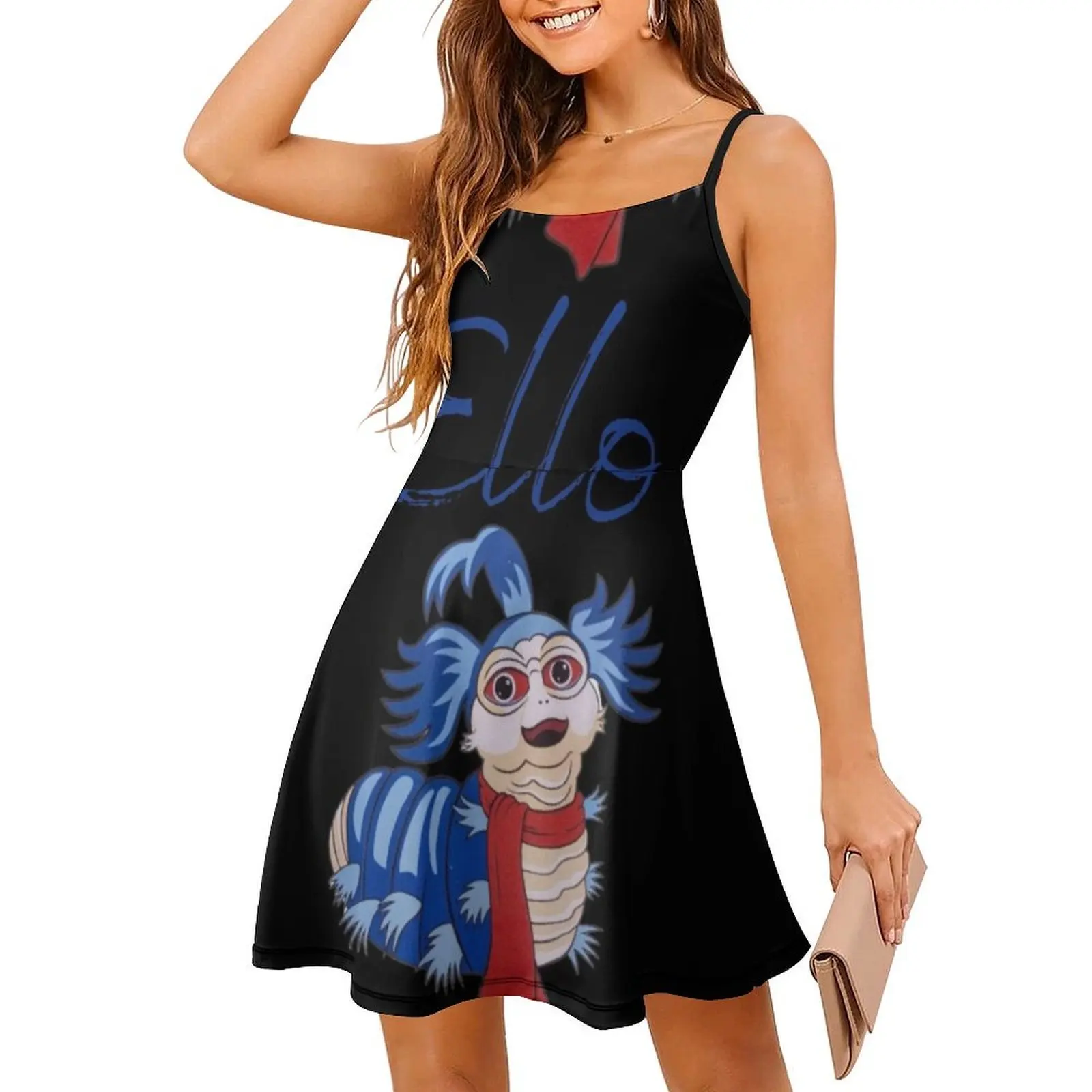 فستان Ello من دودة المتاهة باللونين الأزرق والأسود على طراز Preppy فستان قصير للنساء على شكل حرف a فضفاض مناسب فستان يوم غير رسمي متاهة