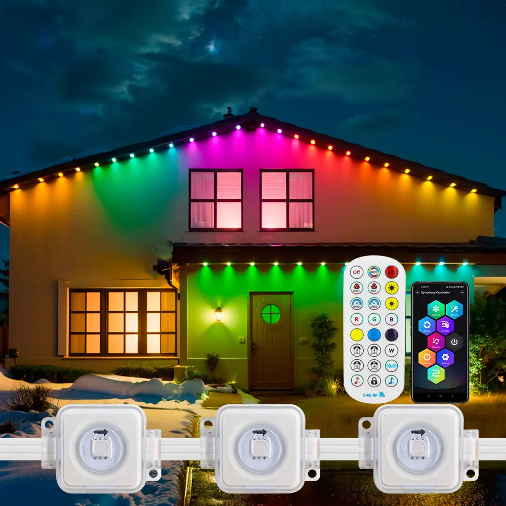 5054 16703IC(WS2811 WS2812B) Outdoor Eaves LED Light String Kit 2.4G BEL+WIFI Controller Work With Alexa Google Home Assistant