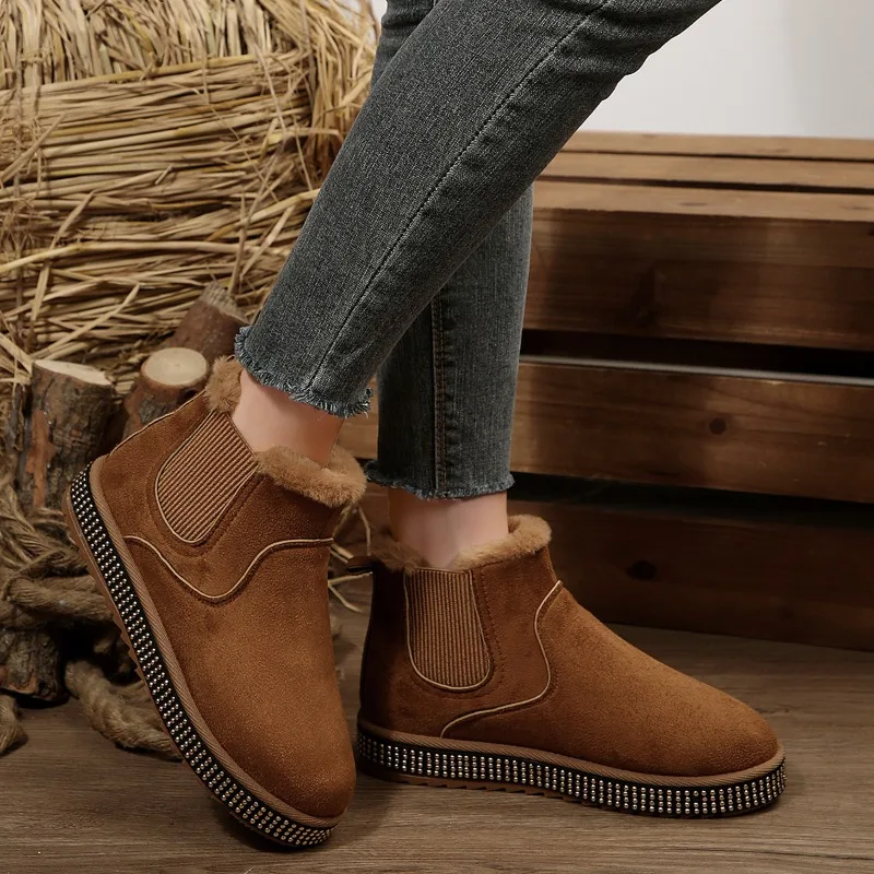 2025 شتاء جديد فاخر موضة جولة تو الشقق مصمم المرأة أحذية الثلوج السيدات عادية الانزلاق على أحذية بوت قصيرة Zapatos De Muje #3