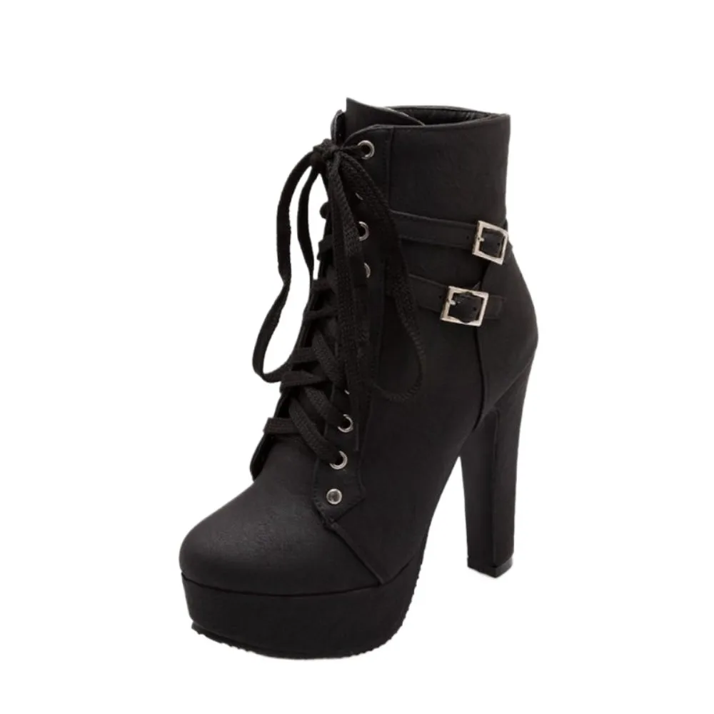 QPLYXCO 2017 New Super Big & small Size 30-50 autunno inverno stivaletti scarpe stivali corti da donna stringate tacco alto (12CM) C-3