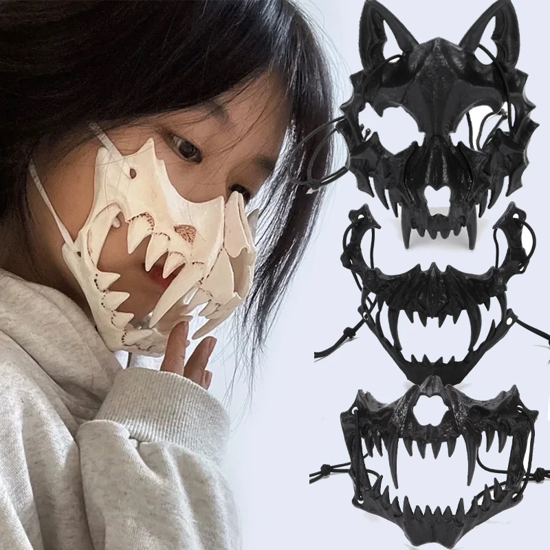 Máscara de media cara de esqueleto de anime de Halloween de 12 estilos para disfraz, maquillaje, fiesta, cosplay, fotografía, accesorios para casa embrujada