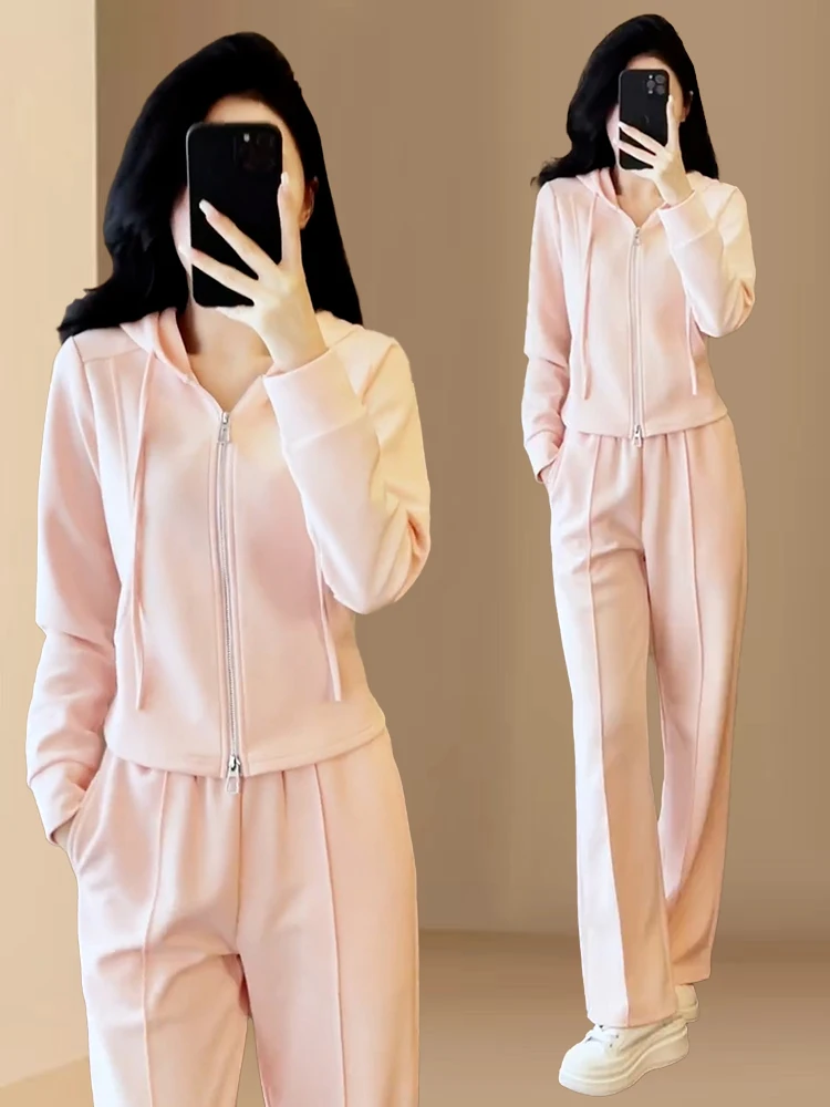 Casual sportkledingset Dames Faionable Hoodie Afslankende wijde pijpen broek Tweedelige set Herfst Nieuwe Sle Comfortabel ademend