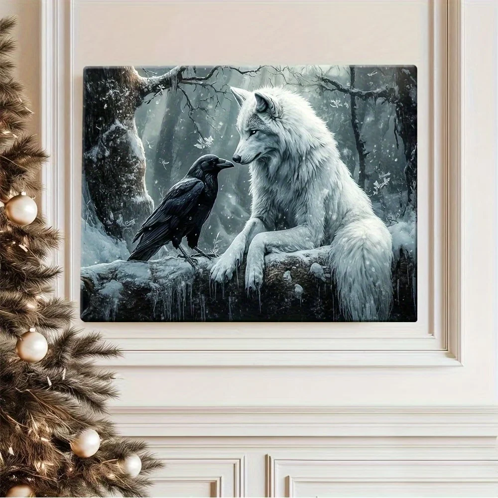 Wolf and Crow Framed Canvas Wall Art