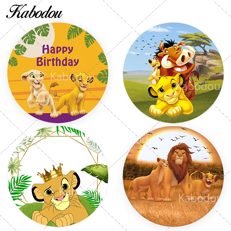 The Lion King Circle Photo Backdrop Cover For Kids Happy Birthday Party Disney Little Simba Round Photography Background