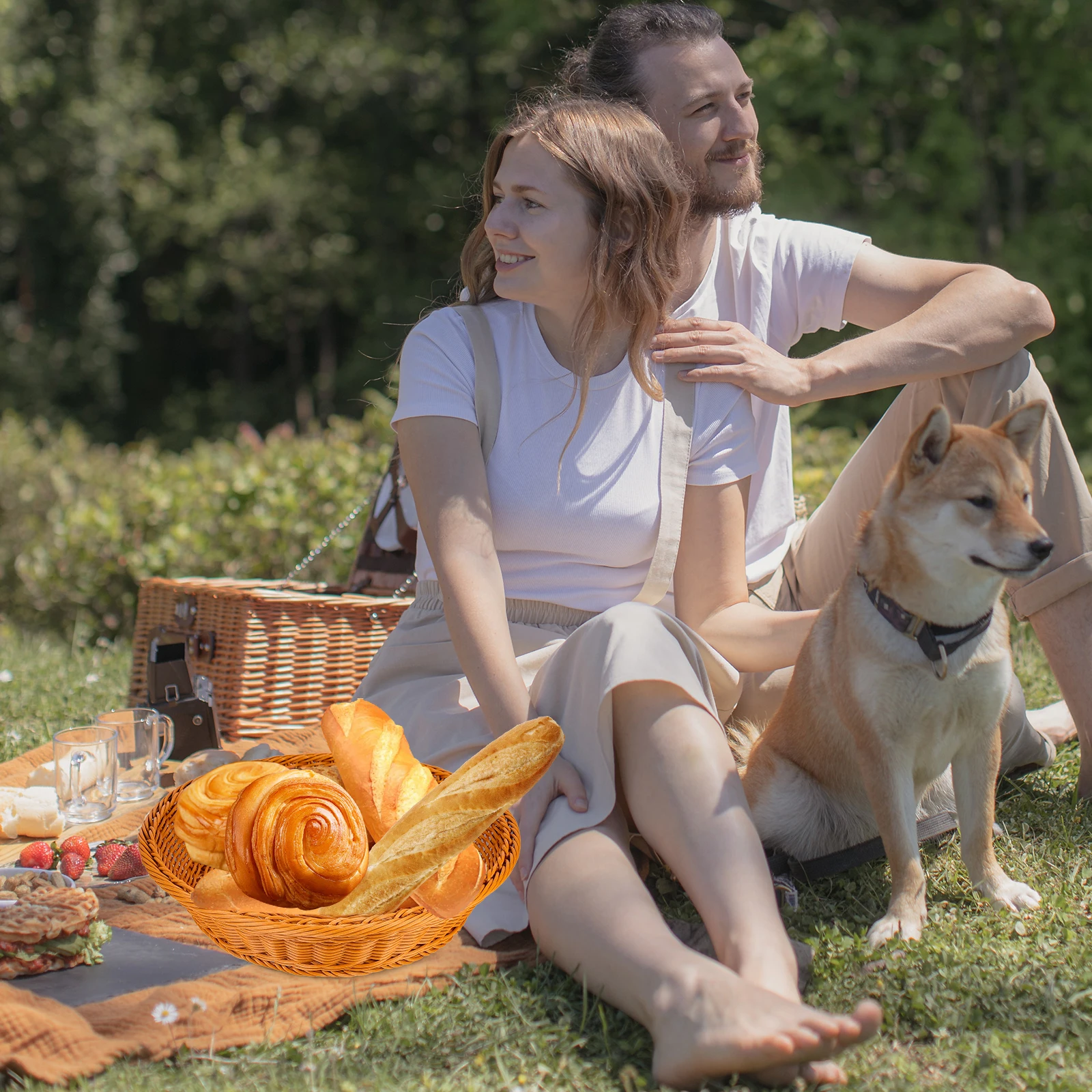 

Household Woven Bread Basket Large Capacity Retro Style Snack Serving Fruit Basket Fruit Container Woven Bread Container