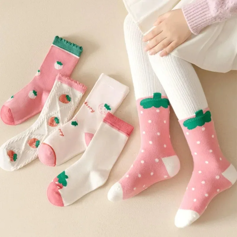 5pairs Girls Boys Socks Heart Pattern Cute Sweet Breathable Comfy Cotton Causual Sport Baby Kids Infant Girl Children‘s Socks