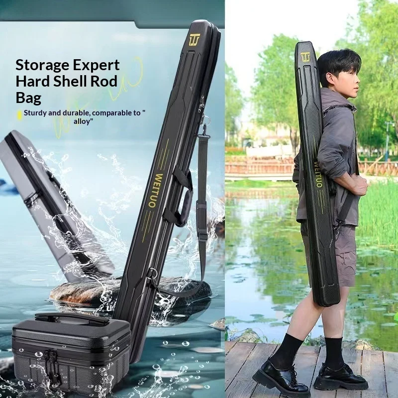 

Сумка для удочек с жестким корпусом, большая вместимость, многофункциональная, водонепроницаемая, с наплечным ремнем, для хранения снастей